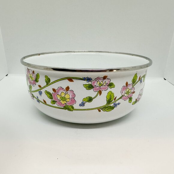 Vintage Kobe Nesting Bowl Mixing Enameled Metal Kitchen Floral Flowers Blueberry - Picture 1 of 6